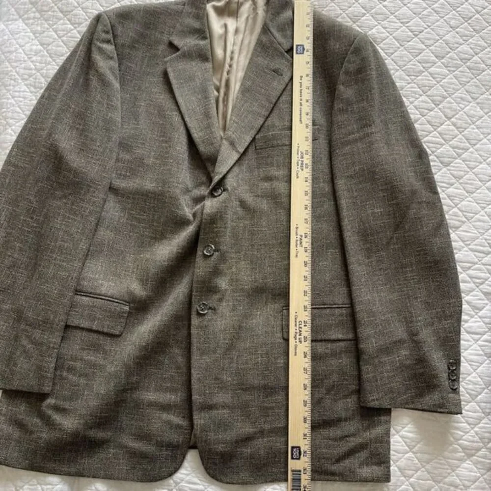 Tallia Uomo Mens 46L‎ Blazer Wool Jacket Sport Coat Ivory Gray Brown Plaid